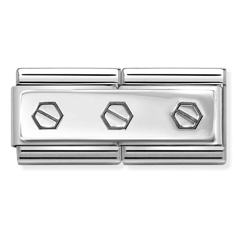 Double Links - Three Screws Silver Charm