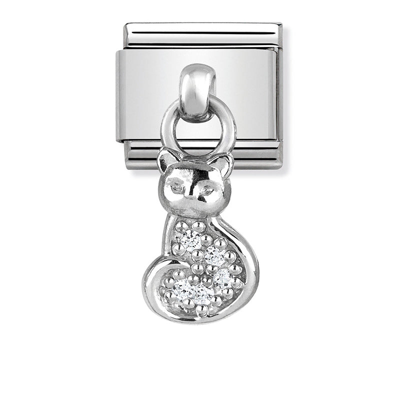 Dangle - Cat with CZ Silver Charm