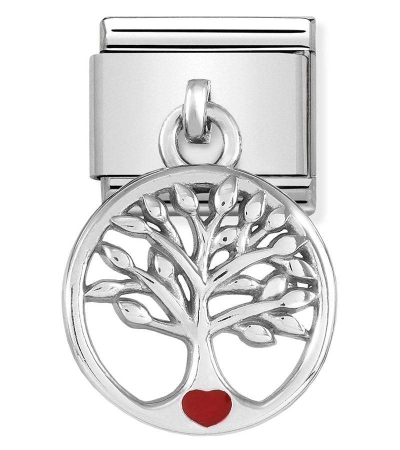 Dangle - Tree of Life with Red Heart Silver Charm
