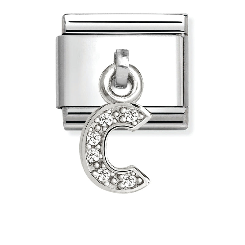 Silver - Letter C with CZ Dangle Charm