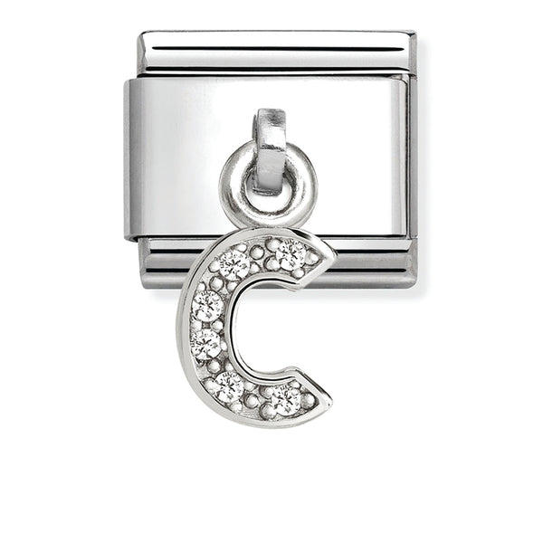 Silver - Letter C with CZ Dangle Charm