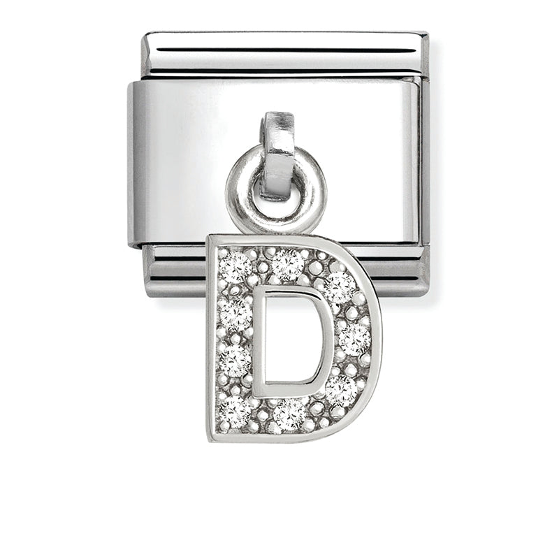 Silver - Letter D with CZ Dangle Charm