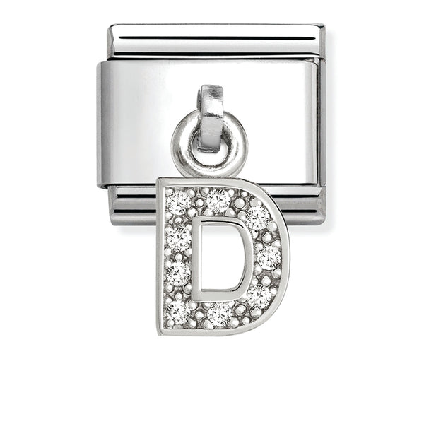 Silver - Letter D with CZ Dangle Charm