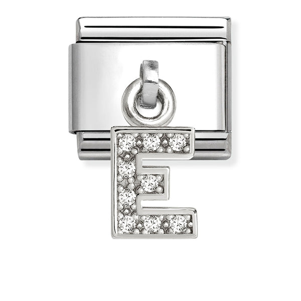 Silver - Letter E with CZ Dangle Charm