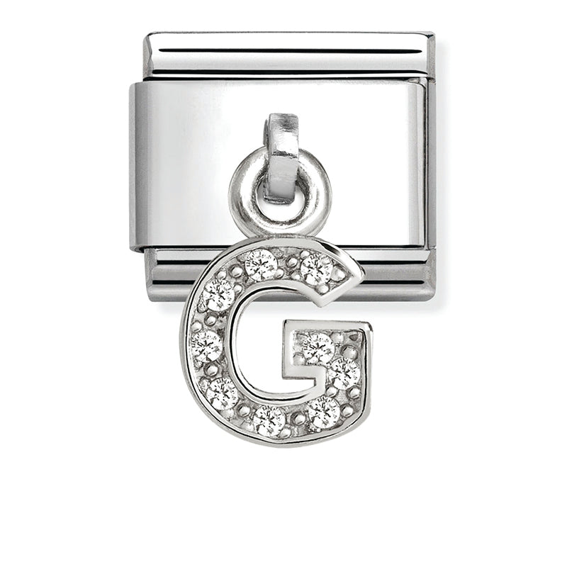 Silver - Letter G with CZ Dangle Charm