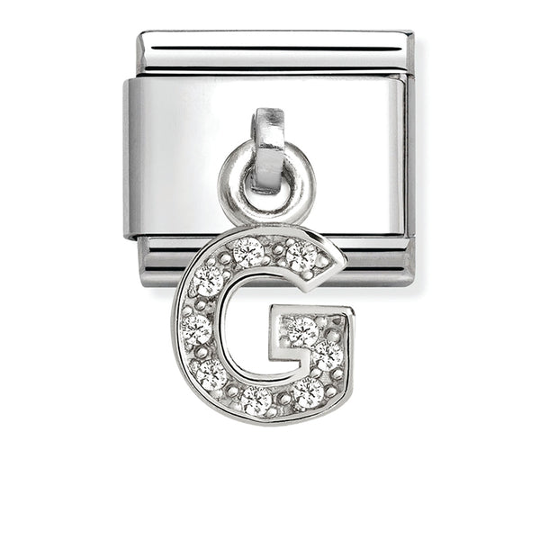 Silver - Letter G with CZ Dangle Charm