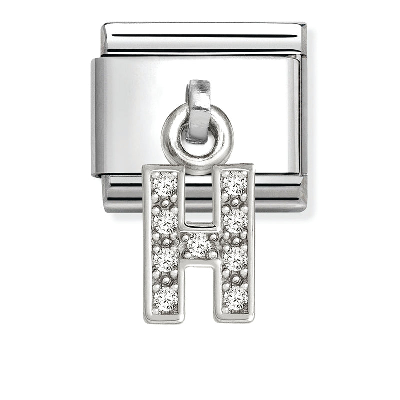 Silver - Letter H with CZ Dangle Charm