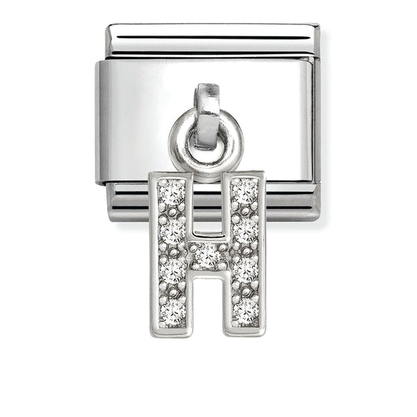 Silver - Letter H with CZ Dangle Charm