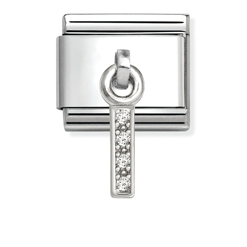 Silver - Letter I with CZ Dangle Charm
