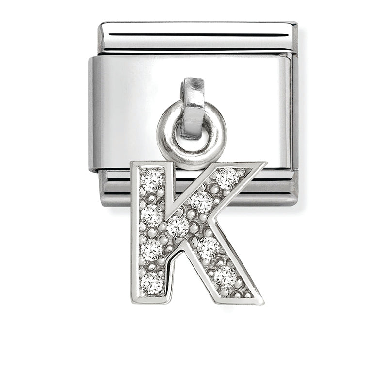 Silver - Letter K with CZ Dangle Charm