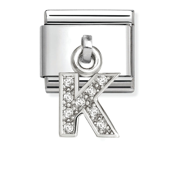 Silver - Letter K with CZ Dangle Charm