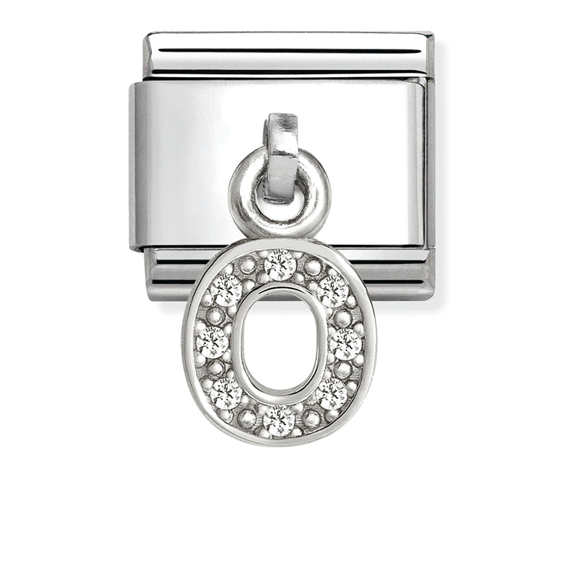Silver - Letter O with CZ Dangle Charm