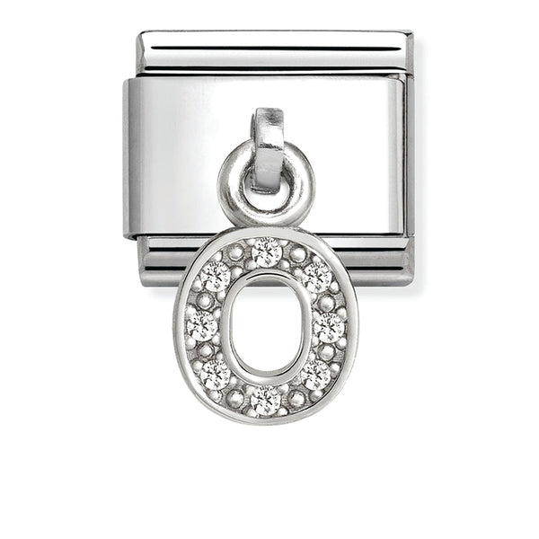 Silver - Letter O with CZ Dangle Charm