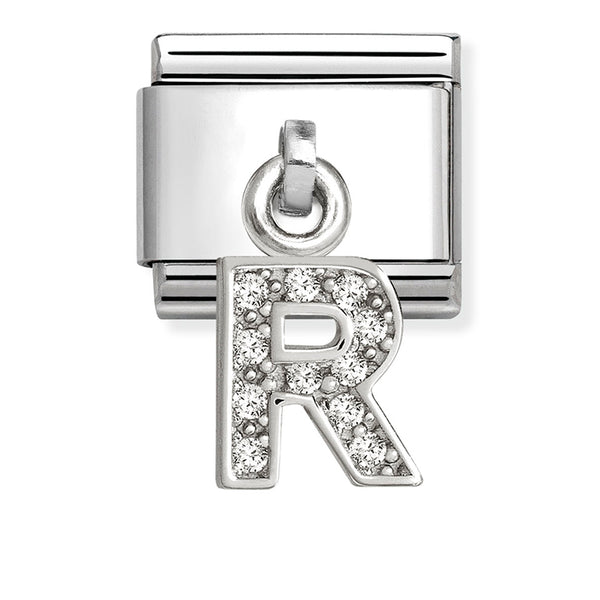 Silver - Letter R with CZ Dangle Charm