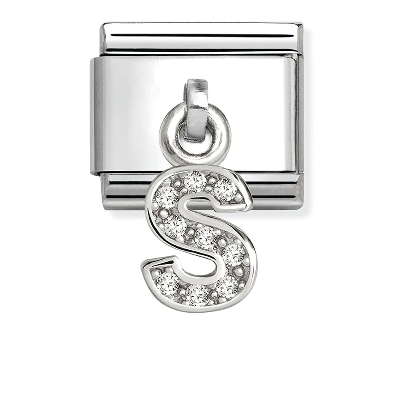 Silver - Letter S with CZ Dangle Charm