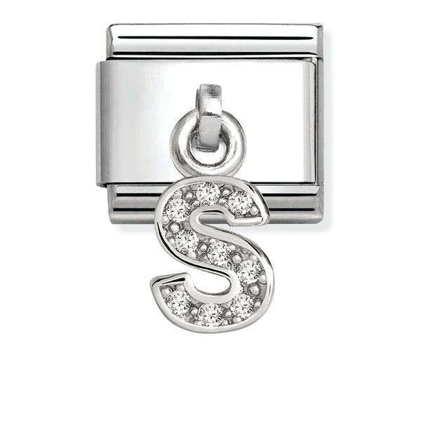Silver - Letter S with CZ Dangle Charm
