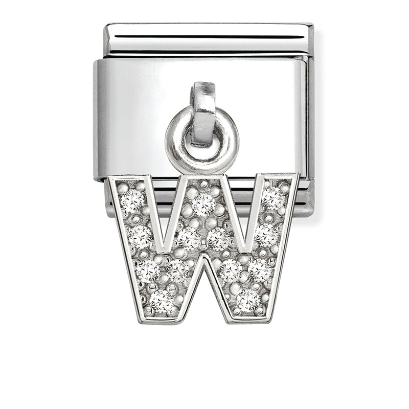 Silver - Letter W with CZ Dangle Charm
