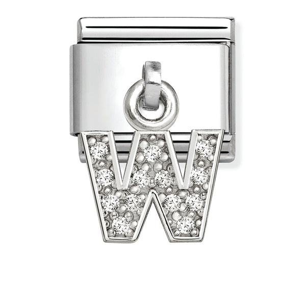 Silver - Letter W with CZ Dangle Charm