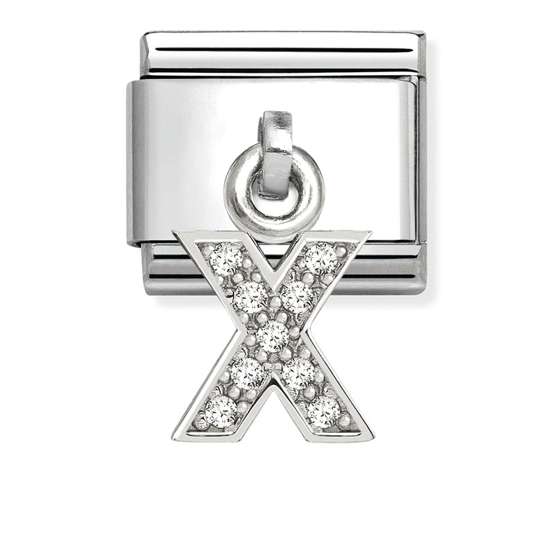 Silver - Letter X with CZ Dangle Charm