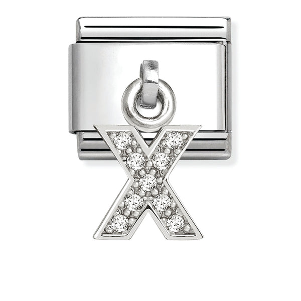Silver - Letter X with CZ Dangle Charm
