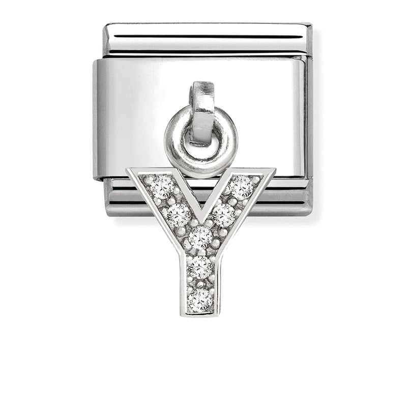 Silver - Letter Y with CZ Dangle Charm