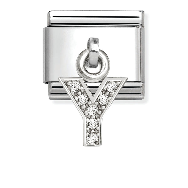 Silver - Letter Y with CZ Dangle Charm