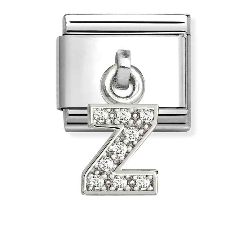 Silver - Letter Z with CZ Dangle Charm