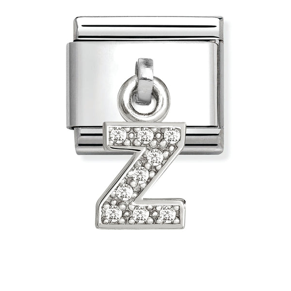 Silver - Letter Z with CZ Dangle Charm