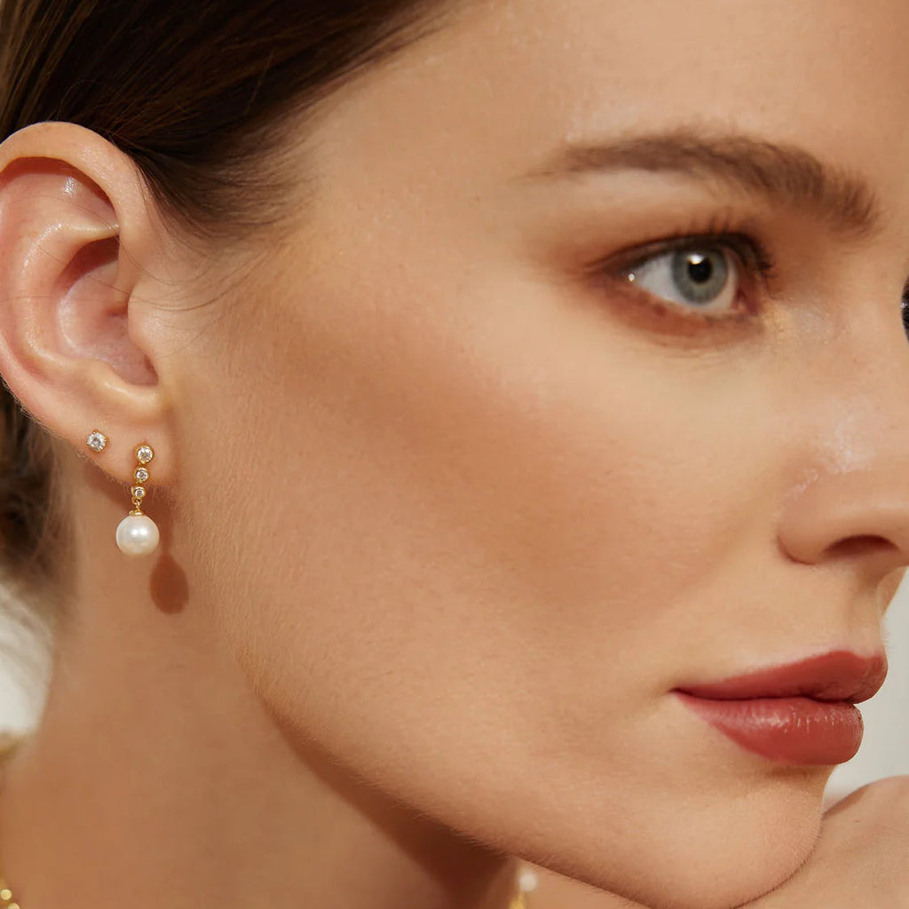 Miss Dainty - Tennis Beaded Stone Pearl Drop Stud Earrings - 2 Colours
