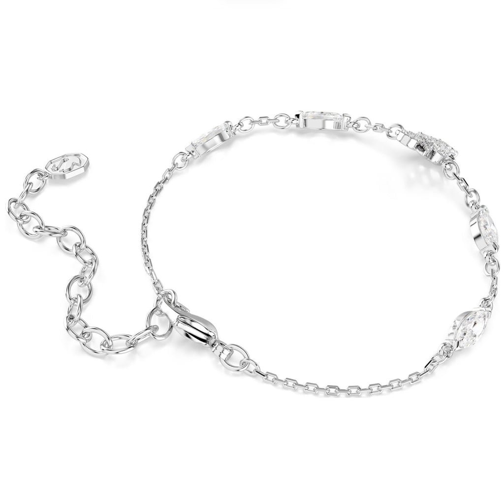 Swan: White Mixed Cuts Crystal Swan Silver Bracelet