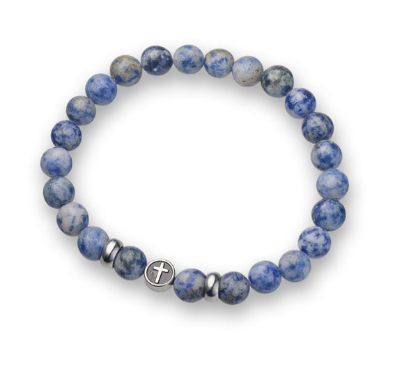 Bracelet - Blaze Stainless Steel Blue Stone Bracelet with Engraved Charm