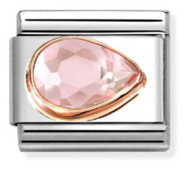 Pink CZ Right Drop Faceted Rosegold Charm