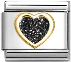 Love - Glitter Black Heart Gold Charm