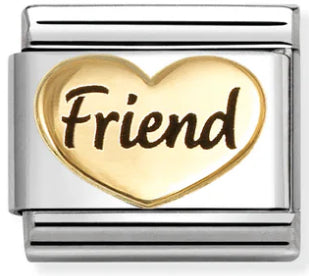 Family - Friend Heart with Black Enamel Gold Charm