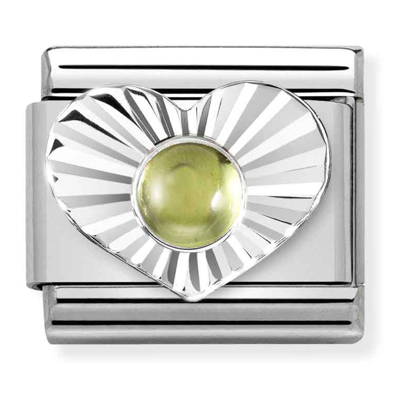 Gemstones - August Birthstone (Peridot) in Heart Silver Charm