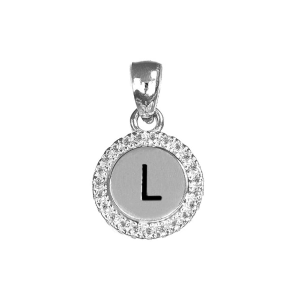 Round White CZ Silver Initial Charm