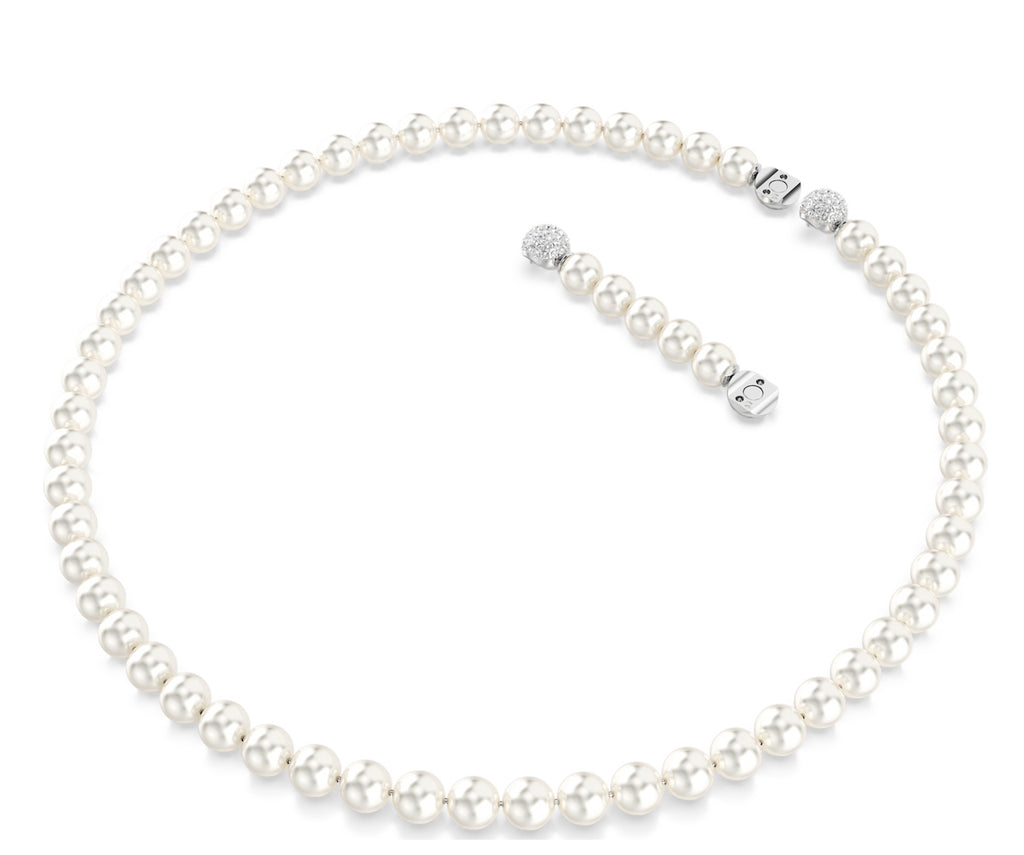 Matrix: White Crystal Pearl Silver Necklace