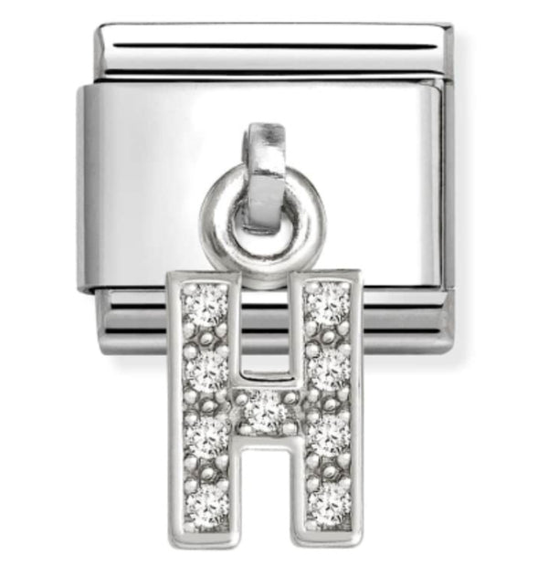 Silver - Letter H with CZ Dangle Charm