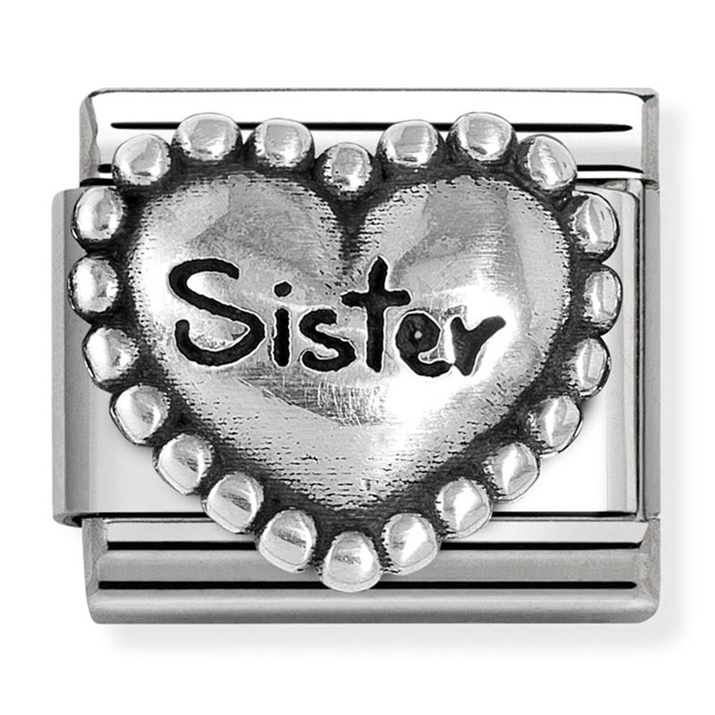 Family - Sister Heart with Dots Oxidised Silver Charm