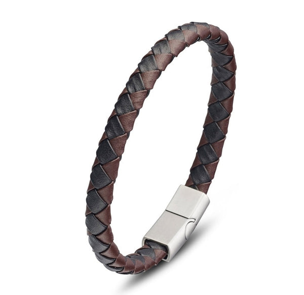 Bracelet - Blaze Stainless Steel Men’s Leather with Brushed Clasp