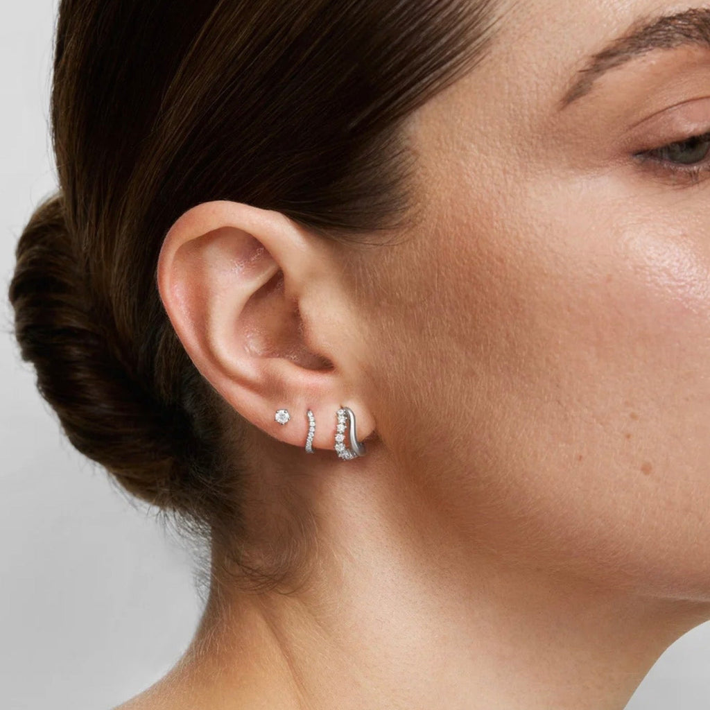 Fairy: Slim Pave with CZ Huggie Hoop Earrings - 2 colours