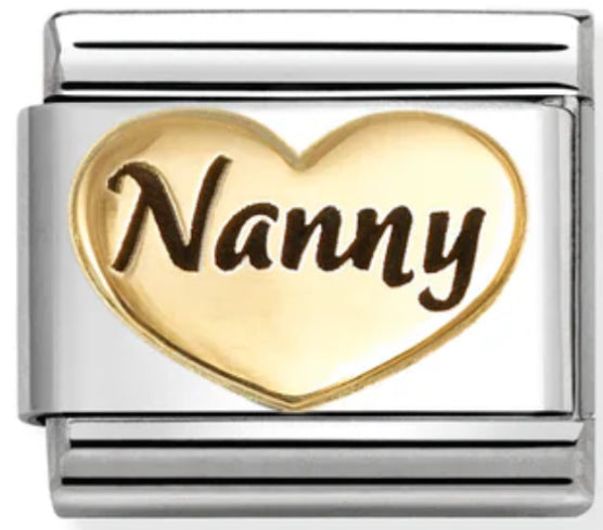 Family - Nanny Heart with Black Enamel Gold Charm