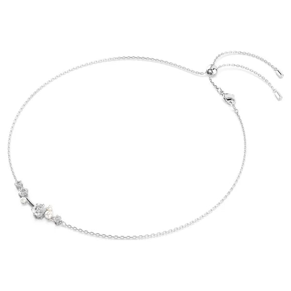 Constella: Pearl & White Round Cuts Silver Necklace