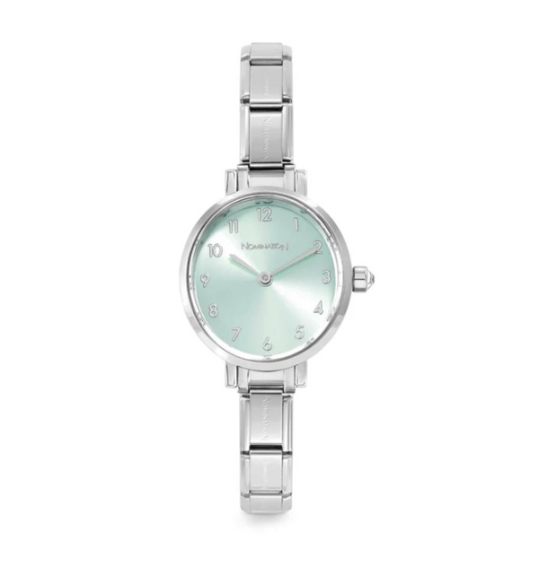 Stainless Steel Oval Sunray Turquoise Dial Watch