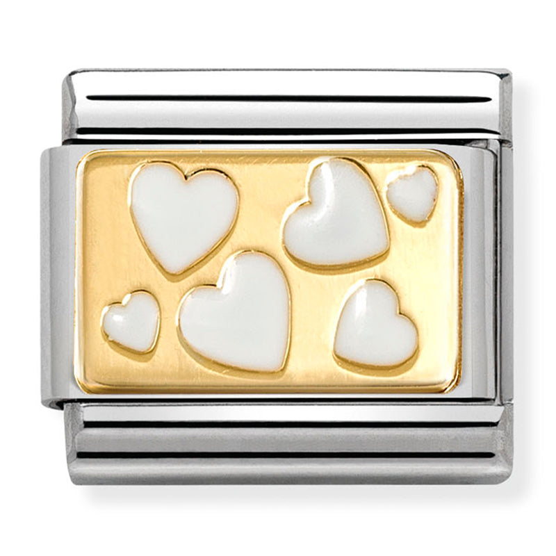 Love - Scattered White Hearts Gold Charm