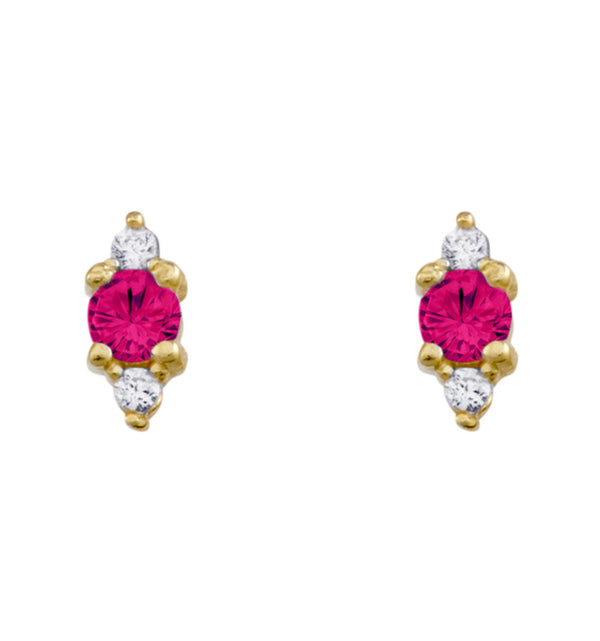 Earrings - Dainty Ruby Pink CZ & CZ Stones Studs - 2 Colours