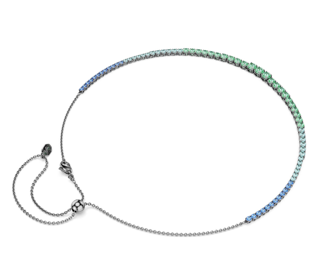 Matrix: Mulitcoloured Gradient Round Cuts Crystal Ruthenium Plated Necklace