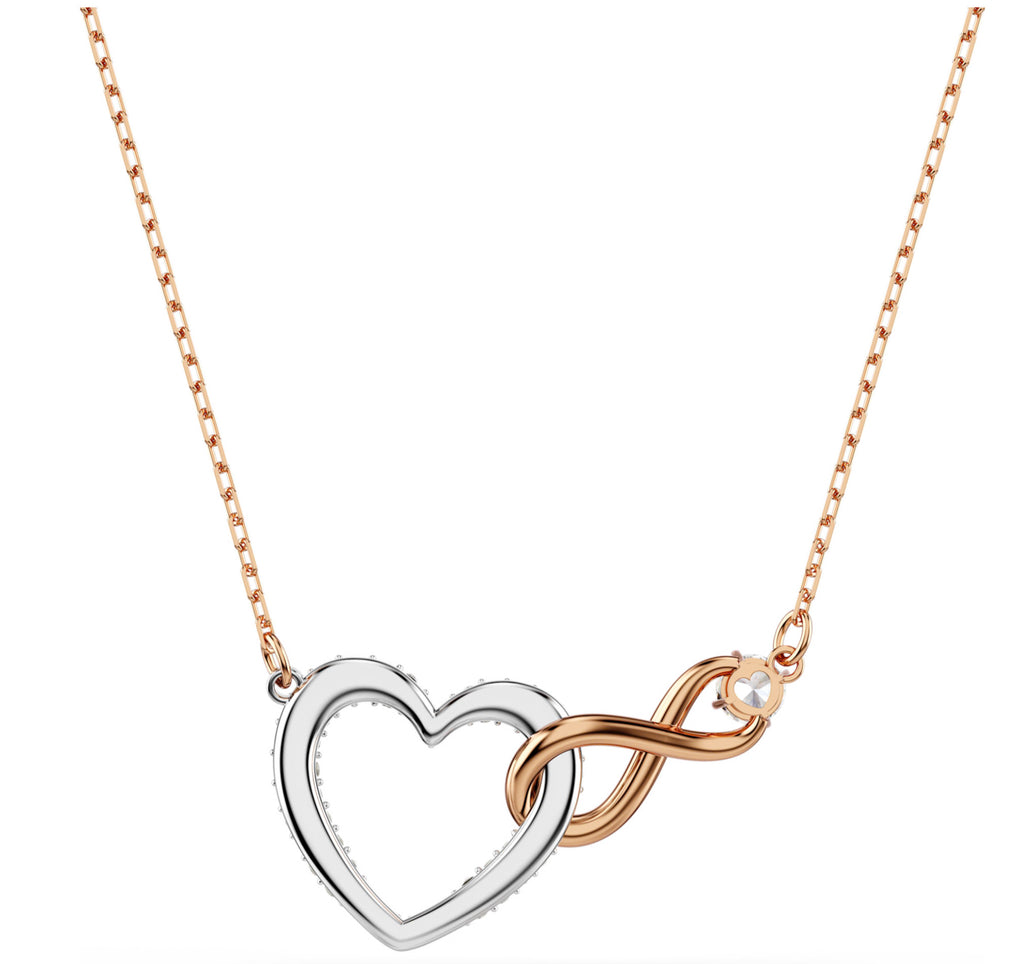 Hyperbola: White Infinity and Heart Crystal Rosegold & Silver Necklace