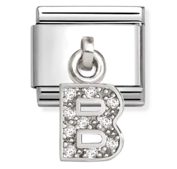 Silver - Letter B with CZ Dangle Charm