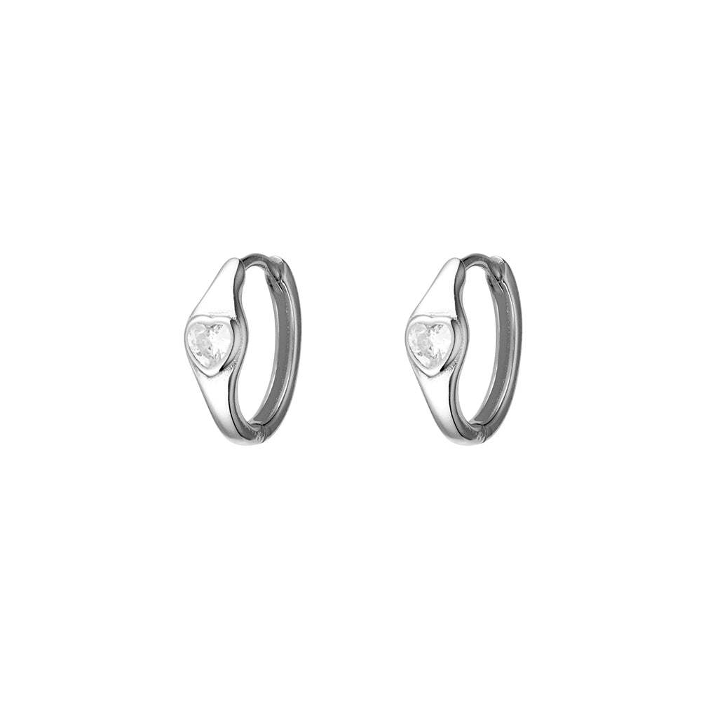 Earring - SS Huggies with Heart Shaped CZ Stone